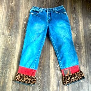 Vintage L.E.I. Jeans with Leopard Print Trim and Fabric size 9